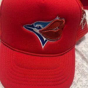 Red Cap with Embroidered Bird Design